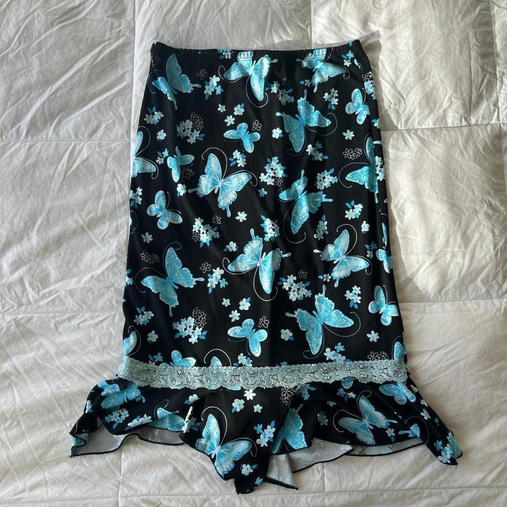 Black Skirt with Blue Butterfly Print